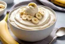 Creamy banana nice cream served in a bowl
