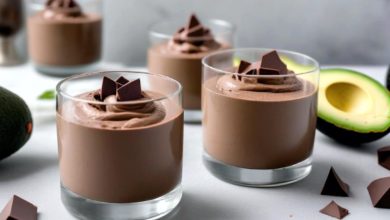 Creamy chocolate avocado mousse served in a glass