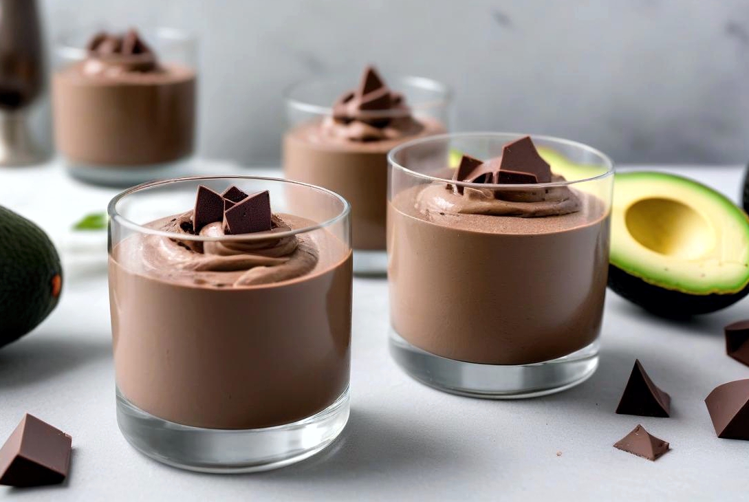 Creamy chocolate avocado mousse served in a glass