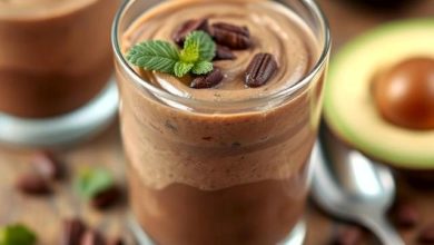 Creamy healthy chocolate avocado mousse in glass