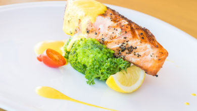 Oven baked lemon garlic salmon with broccoli