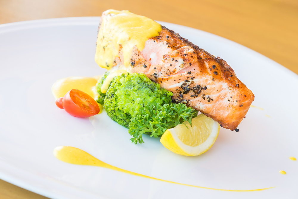 Oven baked lemon garlic salmon with broccoli