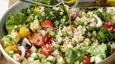 Mediterranean chickpea salad with veggies and herbs
