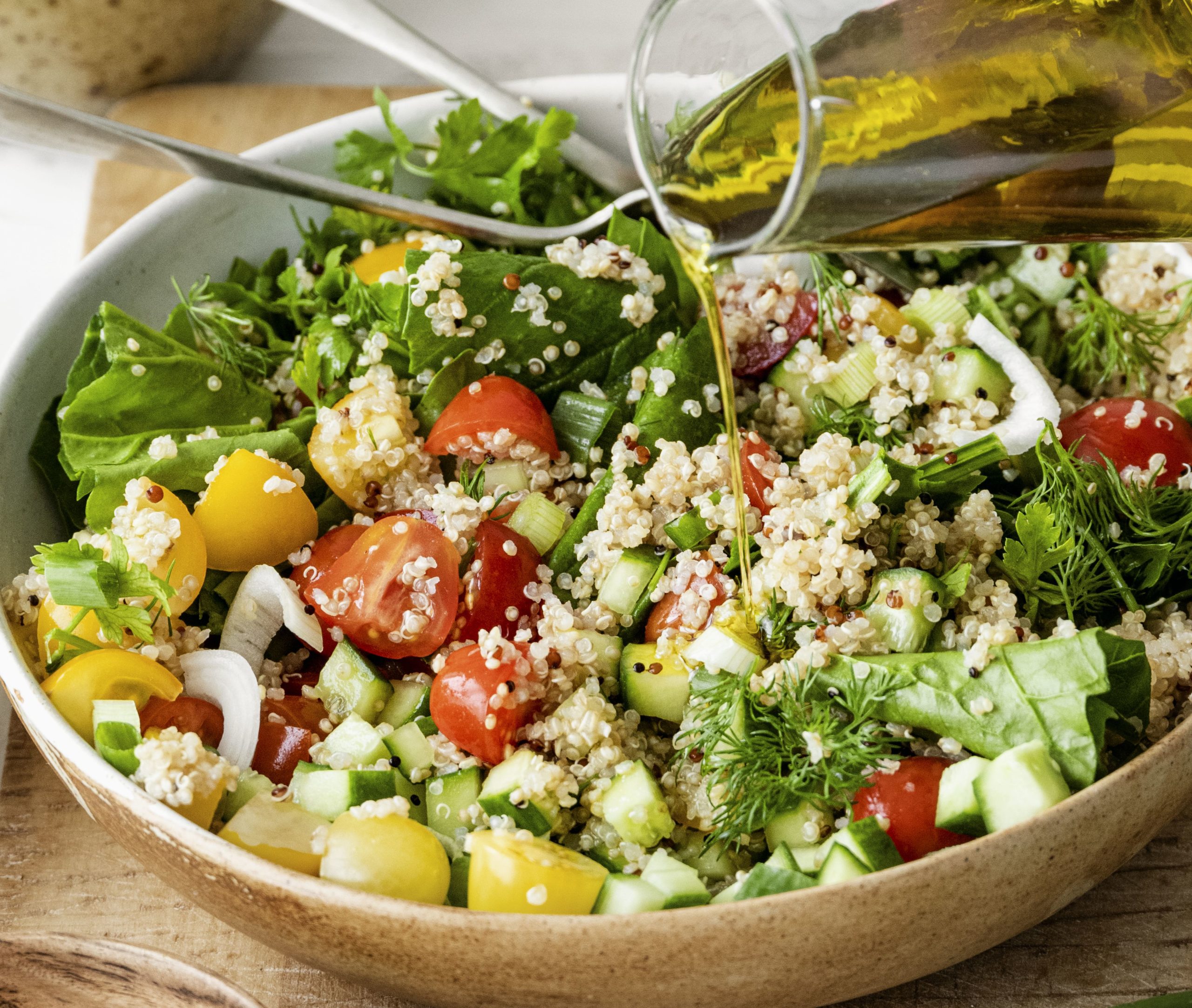 Mediterranean chickpea salad with veggies and herbs